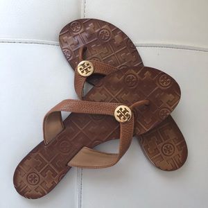 Tory Burch Tan leather flip flops